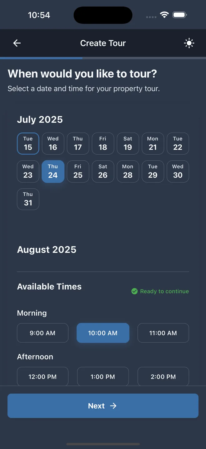 Create tour with date and time